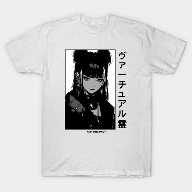 Goth Stylish Japanese Girl Anime Black and White Manga Aesthetic Streetwear T-Shirt by Neon Bang Bang